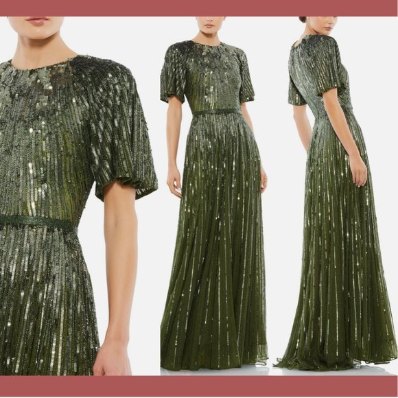Mac Duggal Dresses & Skirts - NEW $698 Mac Duggal [ 4 ] Short Sleeve Ombre Sequined Evening Gown Olive #Q548‎